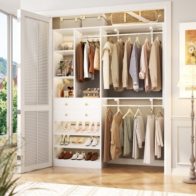 Aheaplus Closet System with Wooden Drawers and Two Hanging Rods