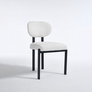 Vynxaria Set of 2 White Boucle Dining Chairs with Black Metal Legs - 1 of 4