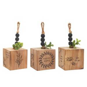 VIP Wood 5.5 in. Brown Positive Quotes Block with Beads Set of 3 - 1 of 2