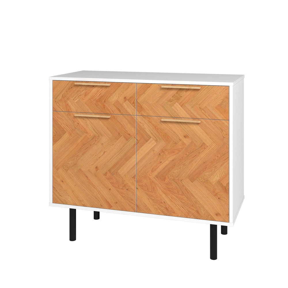 Manhattan Comfort Liam Mid - Century Modern 4 Shelf Sideboard White/Wood