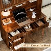 ORRD 47" Retro Desk with Charging Ports, Hutch, 5 Drawers & Glass-Door Bookshelf, Walnut Home Office - 3 of 4