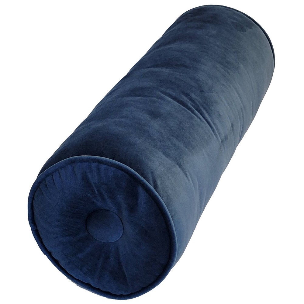 Photos - Pillow 7"x18" Luxe Velvet Neckroll with Piping/Button Detail, Indoor Cylinder - E