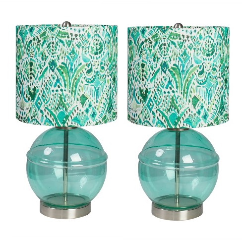 Set Of 2 Tilly Glass Table Lamp With, Printed Table Lamp