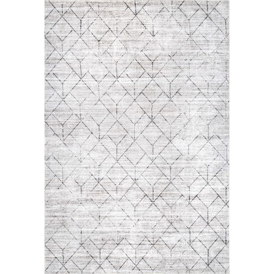 22" x 14" Gray Geometric Synthetic Washable Rug
