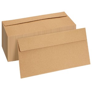 Juvale 100 Pack Bulk #10 Brown Envelopes with Gummed Seal for Invitations, Mailing Letters, Checks, Gift Certificates, 4-1/8 x 9-1/2 in - 1 of 4