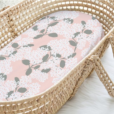 Organic Cotton Jersey Pink Floral Baby Bassinet Sheet Set