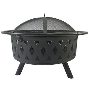 SEVOBAL Party Decorations and Accessories Round Fire Pit with Net Cover and Fire Poker Durable Materials for Outdoor Use, Black, 23.6"*32"*24" - 1 of 4