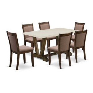 HomeStock 7-Piece Distressed Jacobean Finish Solid Wood Top Dining Table with 6 Parson-Chairs - 1 of 4