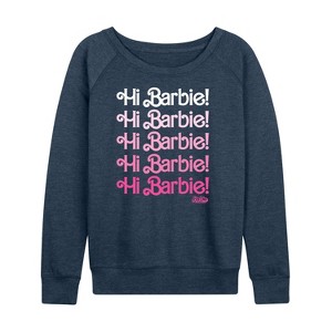 Women's - Barbie - Hi Barbie Stacked Lightweight French Terry Wide Neck Long Sleeve Shirt - 1 of 4