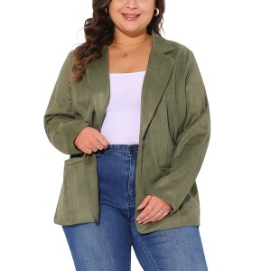 Agnes Orinda Women's Plus Size Faux Suede Long Sleeve Lapel Work Office Blazer - 1 of 4