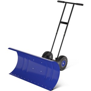 29" Snow Shovel with Wheels, Metal Back Push Snow Plow for Doorway & Sidewalk, Adjustable Angle & Height Handle Snow Pusher - 1 of 4