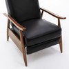 Top Grain Leather Wood Arm Recliner with Cushioned Headrest and Pocket Coil Seating - 3 of 4
