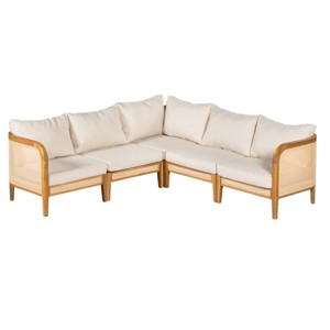5-Piece Outdoor Sectional Sofas Set,V-Shaped Acacia Wood Patio Sectional with Cushions,Wicker Outdoor Sectional Sofa for Balcony-Coolbibila - 1 of 4