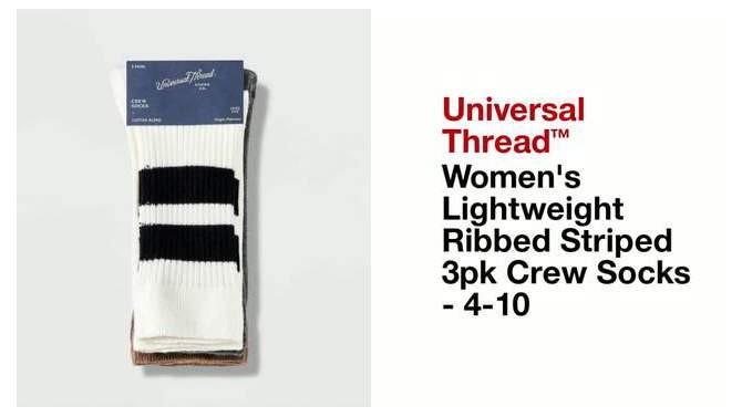 Women's Lightweight Ribbed Striped 3pk Crew Socks - Universal Thread™ 4-10, 2 of 8, play video