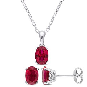 EVERLY JEWELRY | Sterling Silver Created Gemstone and Multiple Gemstones 2-Piece Set of Pendant with Chain and Earrings. - 1 of 3