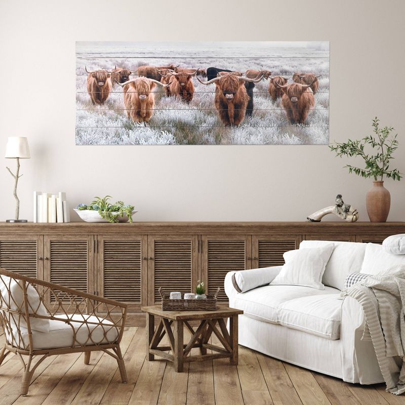 19&#34; x 45&#34; Highland Herd Print on Planked Wood Wall Sign Panel Brown - Gallery 57, 3 of 9
