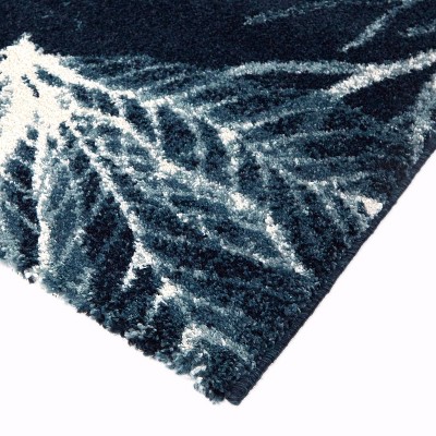 Navy Blue Synthetic Rectangular Tropical Botanical Area Rug