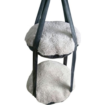 Grey Dual-Lounger Hanging Cat Hammock with Fiberfill Cushions
