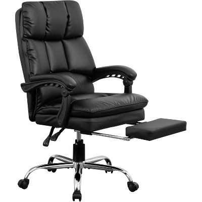 Black Comfortable Rolling Office Desk Chair with PU Material, Adjustable headrest Lumbar Support and Reversible armrests for Home Office or Workplace