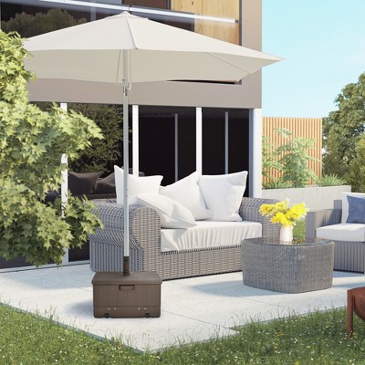 Brown Metal Wheeled 3-in-1 Patio Umbrella Stand Table