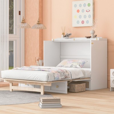 NicBex Queen Size Murphy Bed 80.4" Wooden Frame Murphy Bed Morden Hideaway Wall Bed with Top Shelf and 1 Spacious Drawer for Apartment