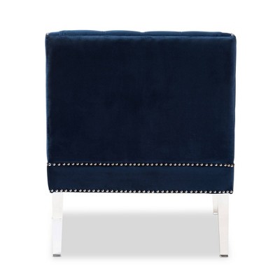 Elegant Navy Blue Velvet Lounge Chair with Clear Acrylic Legs