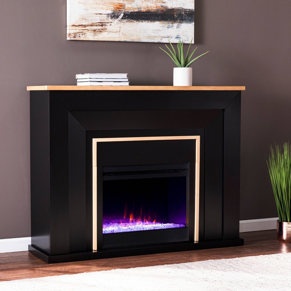 Photos - Electric Fireplace Skens Color Changing Fireplace Black/Natural - Aiden Lane