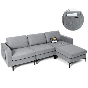 Costway Modular L-shaped 3 Seat Sectional Sofa w/ Reversible Chaise & 2 USB Ports