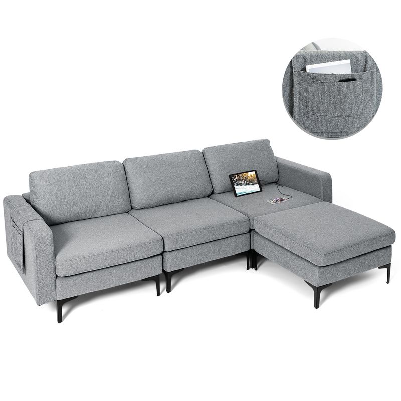 Costway Modular L-shaped 3 Seat Sectional Sofa w/ Reversible Chaise & 2 USB Ports, 1 of 11