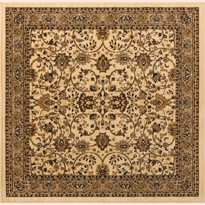 Ivory and Tan Easy-Care Synthetic Square Area Rug