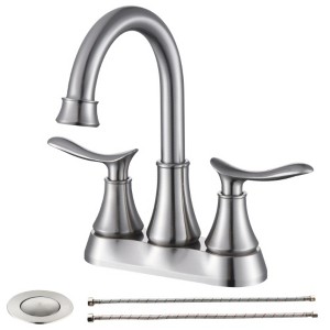 Brushed Nickel 2-Handle Bathroom Faucet with Pop-up Drain, Supply Hoses, 360� High Arc Swivel Spout, Centerset for Vanity Sink - 1 of 4