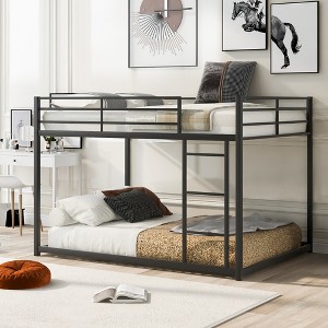 ALEXOUN Low Metal Bunk Bed Frame for Kids,with Built-in Ladder,High Guardrail,Metal Slats,No Boxspring Required,for Small Spaces - 1 of 4