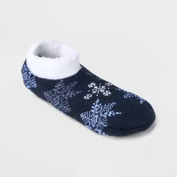 Women's Snowflake Double Lined Cozy Booties - A New Day™ Navy Blue 4-10