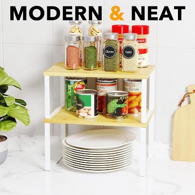 SpaceAid 2-Pack Kitchen Cabinet Shelf Racks, Expandable Spice Rack for Pantry & Cupboard Storage, White & Natural (Long) — фото 5