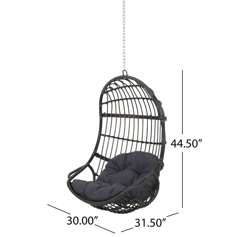 Richards Outdoor/Indoor Wicker Hanging Chair with 8 Foot Chain (No Stand) - Gray/Dark Gray - Christopher Knight Home, 3 of 8