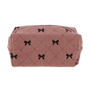 Unique Bargains 1 Pc Bow Corduroy Style Drawstring Makeup Bag for Vacation Corduroy - 1 of 4
