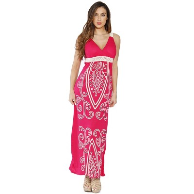 Puff Print Crochet Strap Maxi Dress