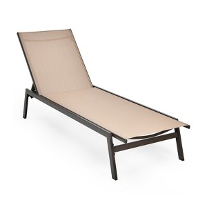 Tangkula Patio Chaise Lounger with 6-Postion Adjustable Backrest and Breathable Fabric Brown - 1 of 4
