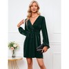 Women's Velvet Dress Wrap V Neck Pleated Waist Long Sleeve Casual Party Skater Dresses - 3 of 4