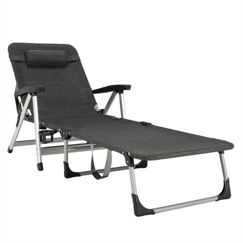 Costway Beach Chaise Lounge Chair Patio Folding Recliner w/ 7 Adjustable  Positions Grey