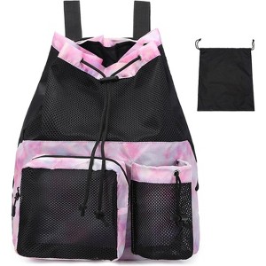 Mesh Drawstring Backpack with Shoe Bag, Durable String Sack with Handle for Gym, Beach, and Yoga Travel - 1 of 4