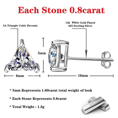 Paaaawaters White Gold Plated Triangle Cubic Zirconia Stud Earrings for Women