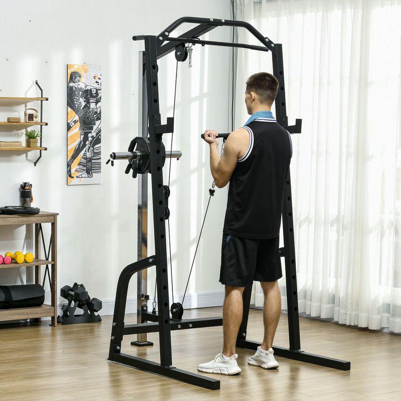 Soozier Multi-Functional Power Cage with Cable Pulley System, 15-Level Squat Rack, Pull up Stand and Push up Stand, 3 of 7