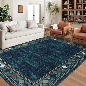 2x6 Modern Bordered Indoor Runner Rug, Machine Washable Runners, Contemporary Geometric Accent Rugs, Non Slip Non Shedding Carpet - 1 of 4