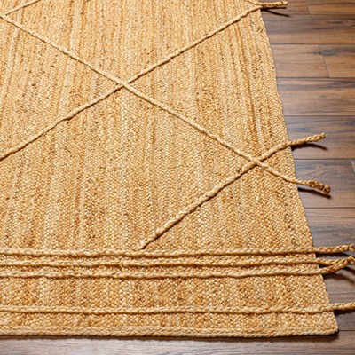 Hauteloom Zeno Jute Living Room, Bedroom Area Rug - Contemporary - Straw, White Tonal, Dark Brown - 2' x 3'