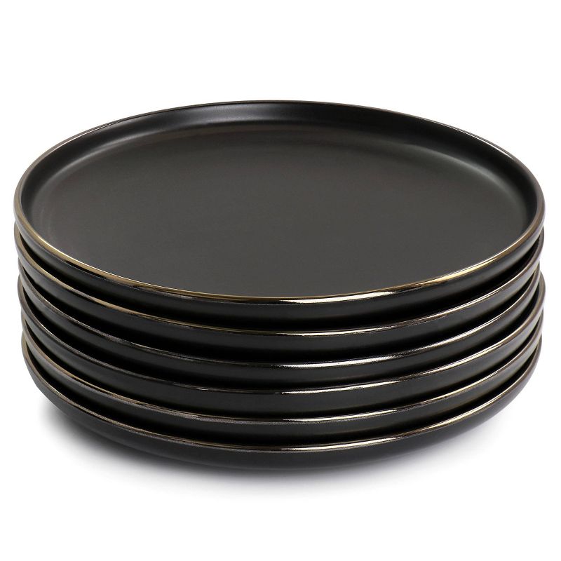 6pc Paul Stoneware Salad Plate Set with Rim Matte Black/Gold - Elama, 2 of 6