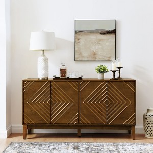 CAVINAS Modern Solid Wood Sideboard Cabinet with Geometric Pattern & Adjustable Shelves,Buffet Cabinet with Storage for Kitchen,Dining Room - 1 of 4