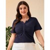 Coolmee Women Plus Size V Neck Button Blouse Short Sleeves Summer Comfy Lightweight Casual Tunic Tops - 2 of 4