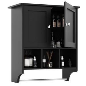 GlasFlength 27.5" Bathroom Storage Cabinets Wall Storage Cabinet Adjustable Shelf Towel Bar Wall Cabinet Elegant for Bathroom, Black - 1 of 4