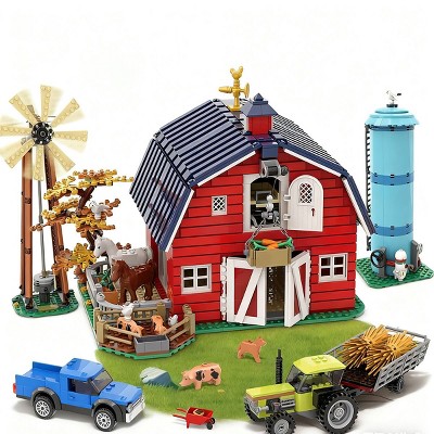 Insoon 1405PCS Western Farm Barn Building Set with Interactive Windmill, Tractor & Animal Playset for Ages 8+